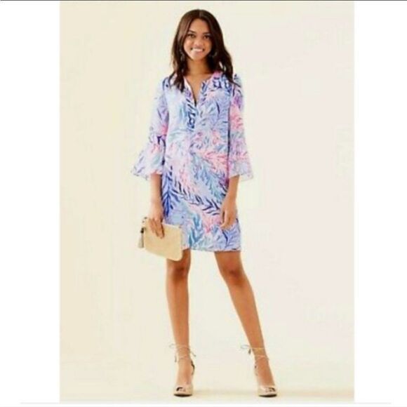 Lilly Pulitzer Elenora Silk Dress Kaleidoscope Coral XXSMALL - Picture 2 of 7